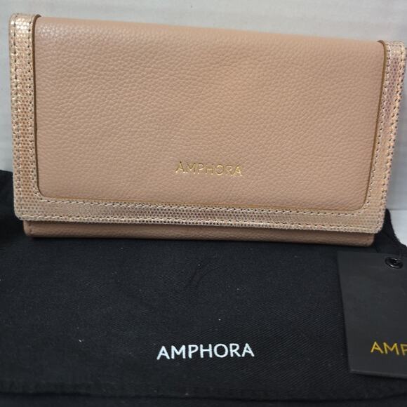 Amphora Leather & Fabric Checkbook Wallet Bi-Fold Pink 2 Tone New - Picture 7 of 8